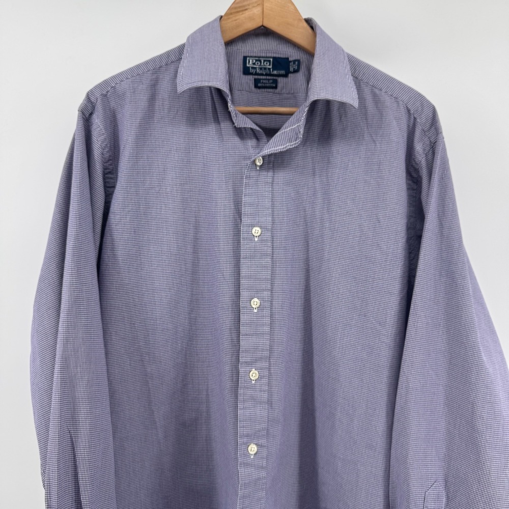 Polo Ralph Lauren Mens XL 17 Philip‎ Fit Gingham Dress Shirt Purple Cotton - Picture 2 of 8